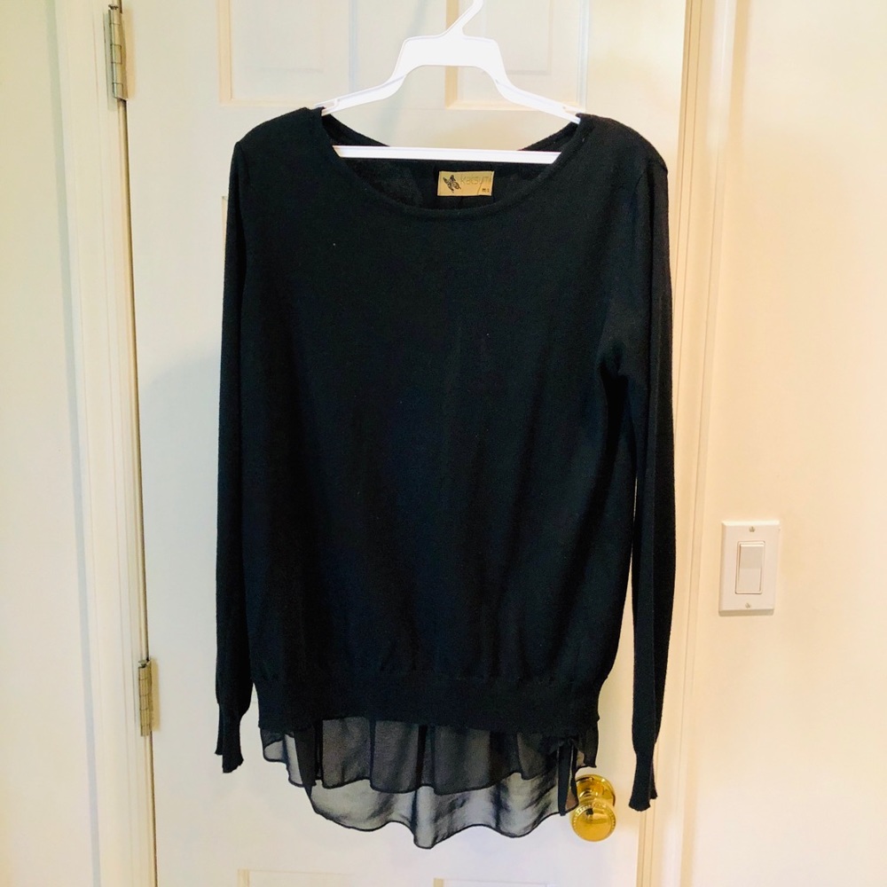 Katsumi Black Sweater with Organza Trim Hem